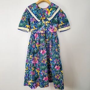 Vintage 90s Floral Cottagecore Bertha Collar Dress Size Small
